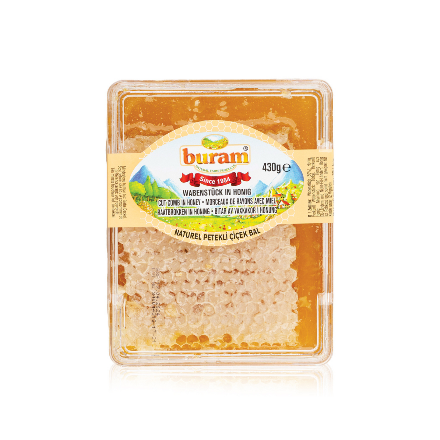 Buram Wabenhonig – Wabenstück in Blütenhonig (430g)