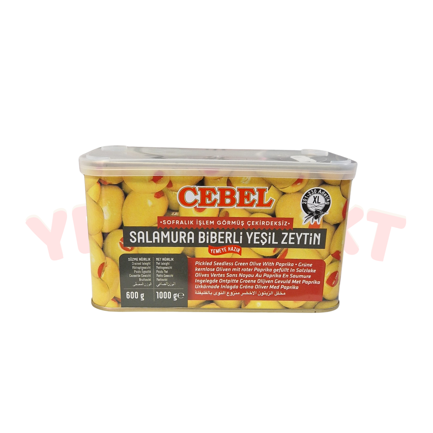 XL Kaliber 201-230 Grüne Oliven mit Paprika 600 g