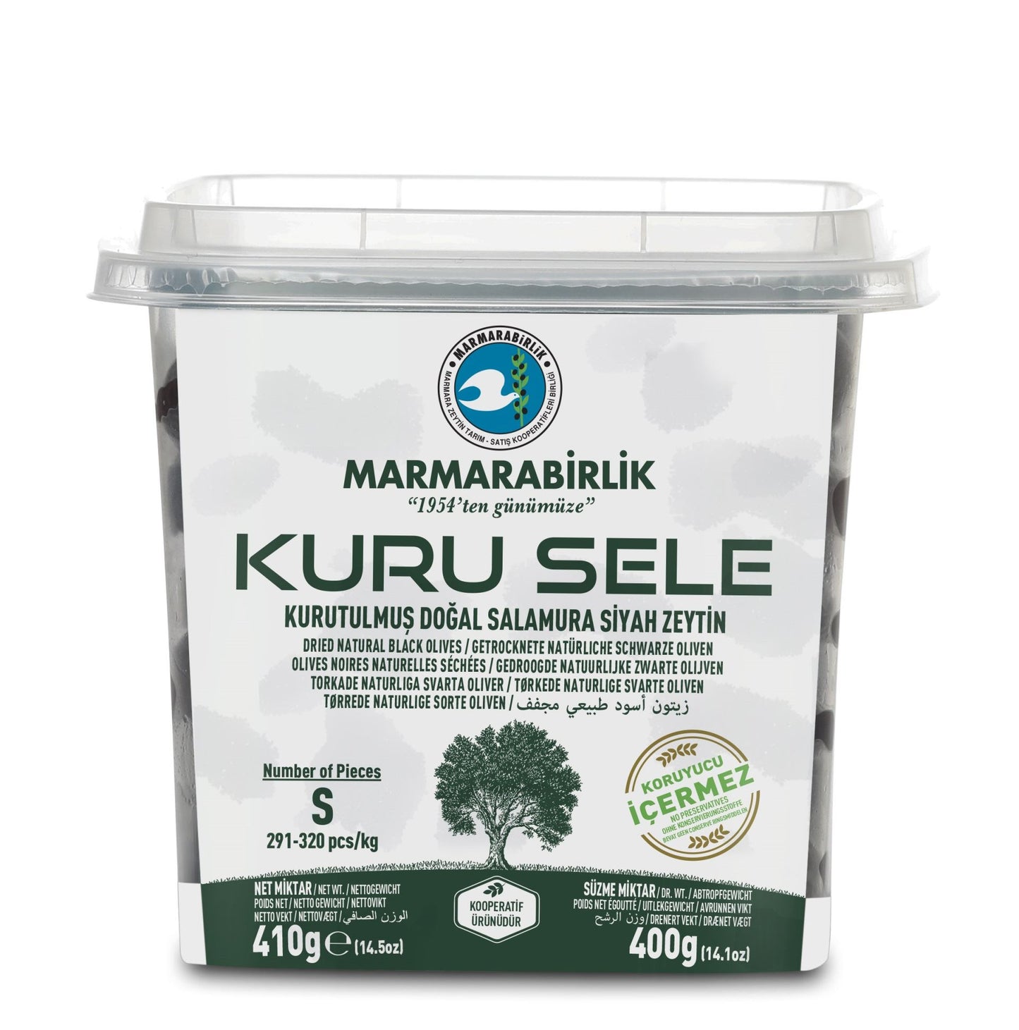 400 GR. GETROCKNETE NATÜRLICHE SCHWARZE OLIVEN (S)