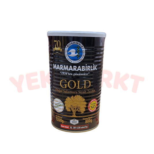 Marmarabirlik 800 GR. GOLD SALZARM NATÜRLICHE SCHWARZE OLIVEN (XL)