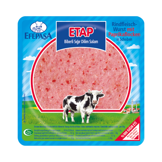Rindfleischwurst mit Paprikaflocken in Scheiben